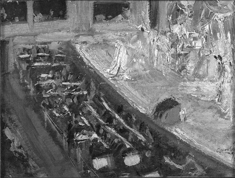 Interno di teatro con orchestra e cantante - Museo Amos Cassioli, Asciano, Siena